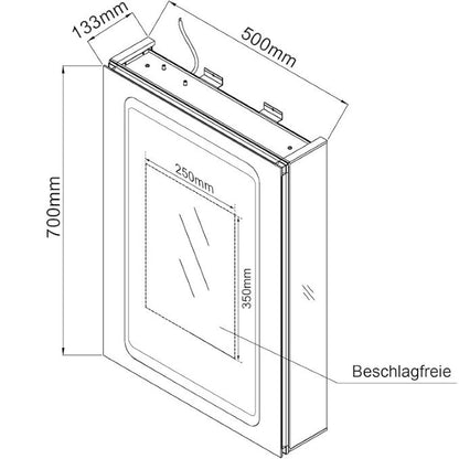 SONNI spiegelkast voor badkamer 50 × 70 cm met verlichting en stopcontact