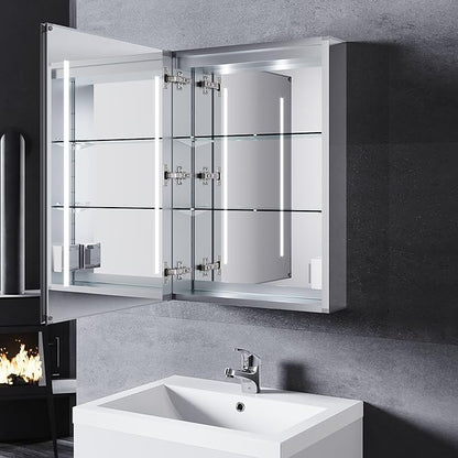 SONNI spiegelkast voor badkamer 50 × 70 cm met verlichting en stopcontact