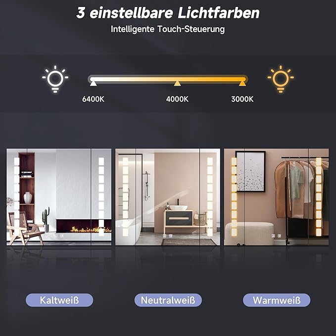SONNI spiegelkast 60 × 65 cm led-spiegelkast met touch en condensvrij