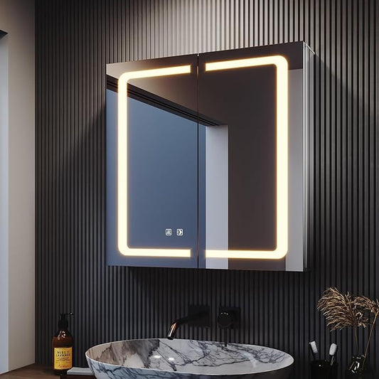 SONNI Spiegelkast met verlichting 65cm 2 deuren-condensvrij-aluminium