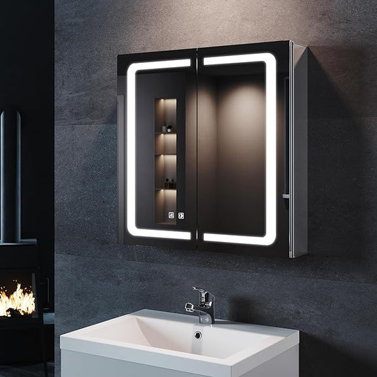 SONNI Spiegelkast badkamer met verlichting 65 cm breed anti-condens met stopcontact