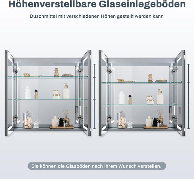 SONNI Spiegelkast badkamer met verlichting 65 cm breed anti-condens met stopcontact