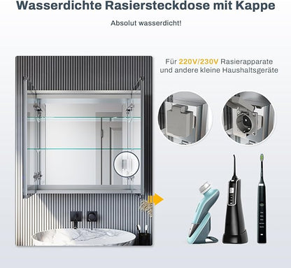 SONNI Spiegelkast badkamer met verlichting 65 cm breed anti-condens met stopcontact