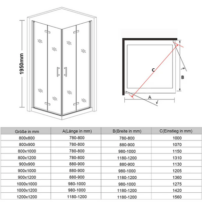 SONNI Douchecabine 80-120cm hoogte 195cm vierkant vouwdeur