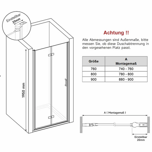 SONNI Douche vouwdeur 76/80/90x195 cm 6mm ESG veiligheidsglas zwart