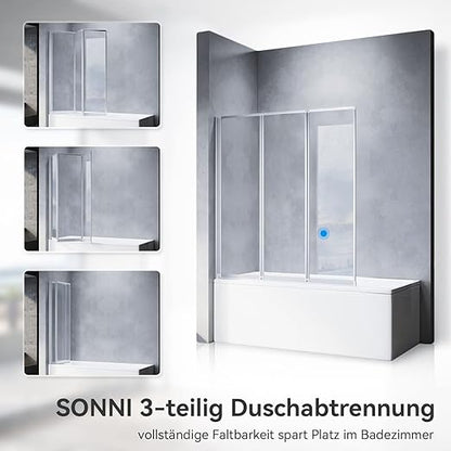 SONNI  3 delige badklapwand 130 x 140 cm 4 mm nano helder glas