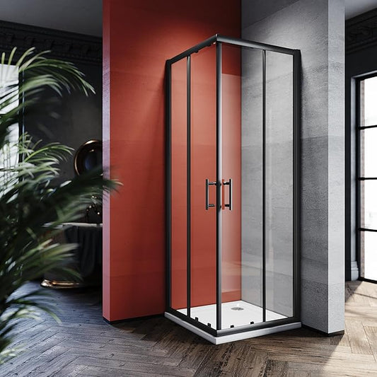 SONNI Douchecabine -70 x 70 cm - hoekinstap - helder glas - profiel - zwart