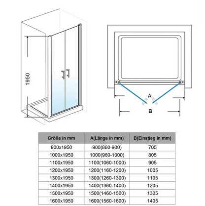 SONNI Pendeldeur 5mm veiligheidsglas 80-120cm chroom
