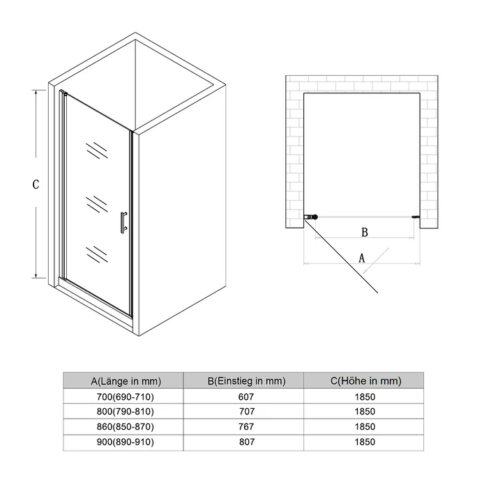 SONNI Douchecabine Hoekinstap douchewand hoogte 185 cm/195 cm
