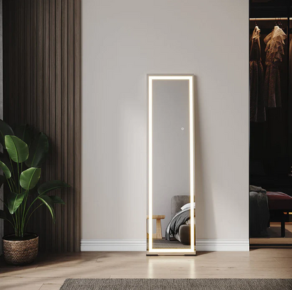 SONNI staande spiegel met aanraakschakelaar, grote dimbare staande make-upspiegel 150 x 40 cm