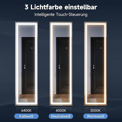 SONNI staande spiegel met aanraakschakelaar, grote dimbare staande make-upspiegel 150 x 40 cm
