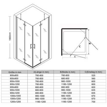 SONNI Douchecabine 80 x 80 cm, hoekinstap, helder glas - profiel - chroom