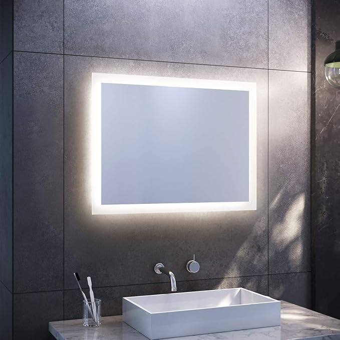 SONNI Badkamer spiegel met ledverlichting, 80 x 60 cm, warmwit