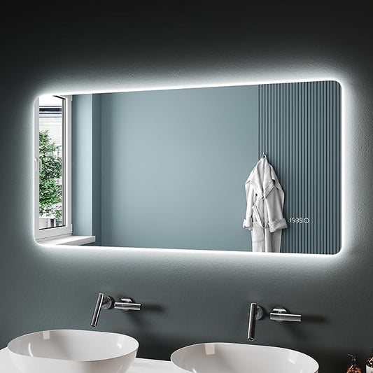 SONNI Spiegel met verlichting 120 x 60 cm, met klok en temperatuurweergave