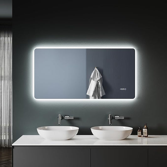 SONNI Spiegel met verlichting 120 x 60 cm, met klok en temperatuurweergave