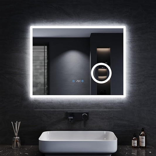 SONNI 80 x 60 cm Badkamer spiegel met verlichting, anti-condens, met 3 lichtkleuren, dimbaar