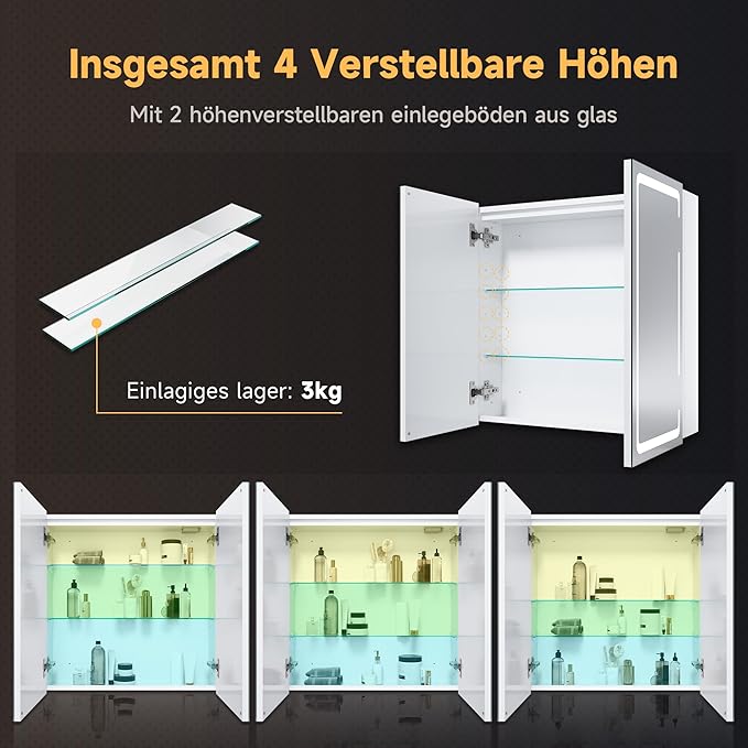 SONNI spiegelkast met LED verlichting 59 x 60 cm