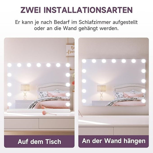 SONNI Hollywood Make-upspiegel, 58 x 46 cm, met 15 LED licht grote make-upspiegel