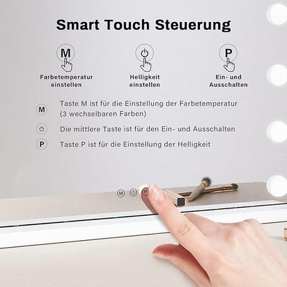 SONNI Hollywood Make-upspiegel, 58 x 46 cm, met 15 LED licht grote make-upspiegel