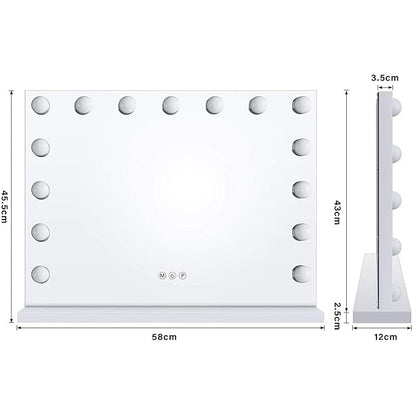 SONNI Hollywood Make-upspiegel, 58 x 46 cm, met 15 LED licht grote make-upspiegel
