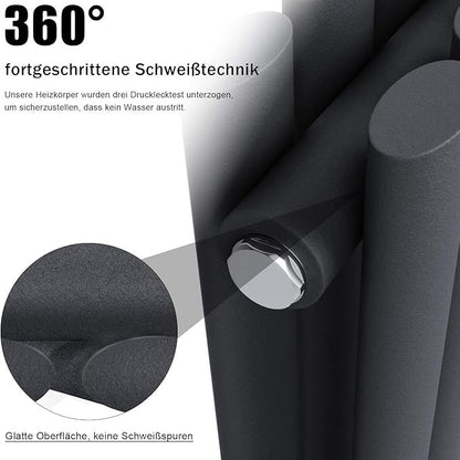 ELEGANT designradiator verticaal dubbel middenaansluiting 1600x354mm 1104W antraciet
