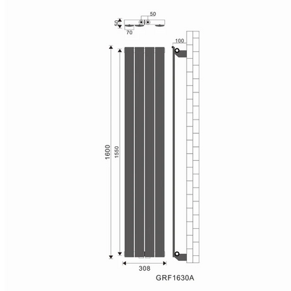 ELEGANT designradiator verticaal dubbel 1600x308 mm 920W Antraciet