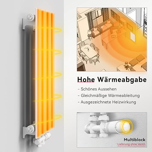ELEGANT Design buizen radiator, 230 x 1800 mm, wit, ovaal, paneelradiator, verticale centrale aansluiting, dubbellaags ELEGANT Design buizen radiator, 230 x 1800 mm, wit, ovaal, paneelradiator, verticale centrale aansluiting, dubbellaags