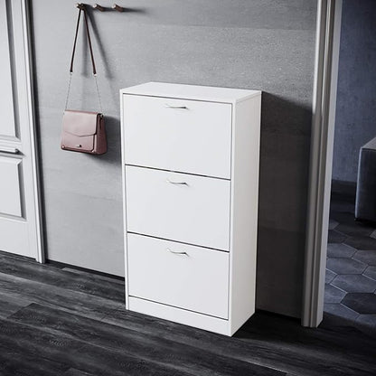 SONNI Schoenenkast 3 vakken, wit,120x63x30cm
