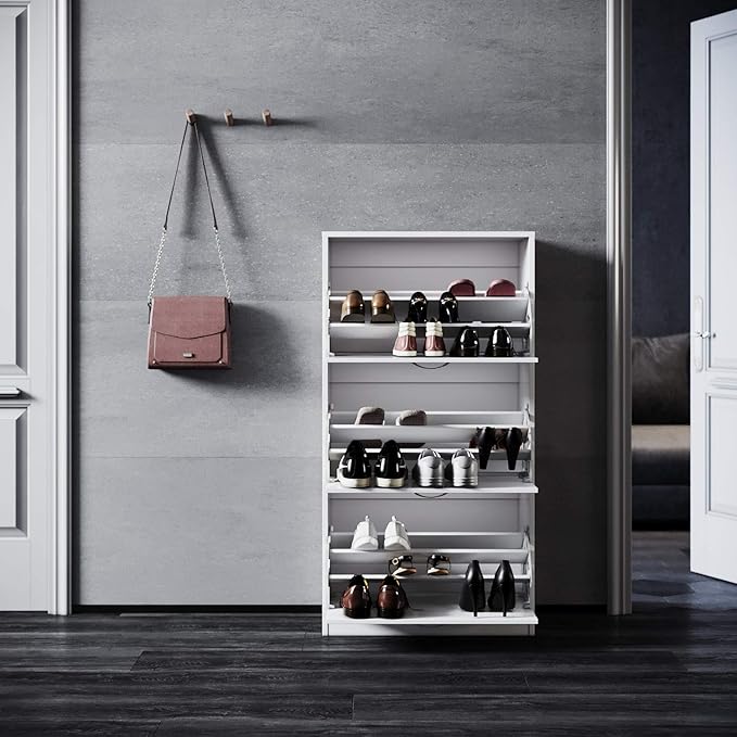 SONNI Schoenenkast 3 vakken, wit,120x63x30cm
