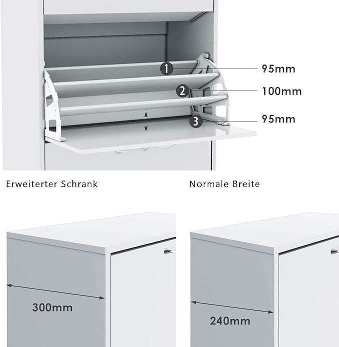 SONNI Schoenenkast 3 vakken, wit,120x63x30cm