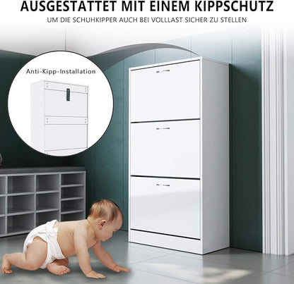 SONNI Schoenenkast 3 vakken, wit,120x63x30cm
