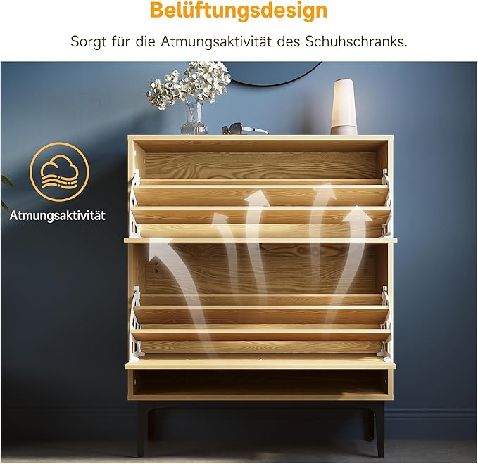 SONNI Schoenenkast 2 vakken 80 x 30 x 95 cm eikenkleur