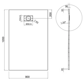 SONNI Douchebak 120x90 zwart 32 mm platte douchebak en antislip structuur inclusief sifon