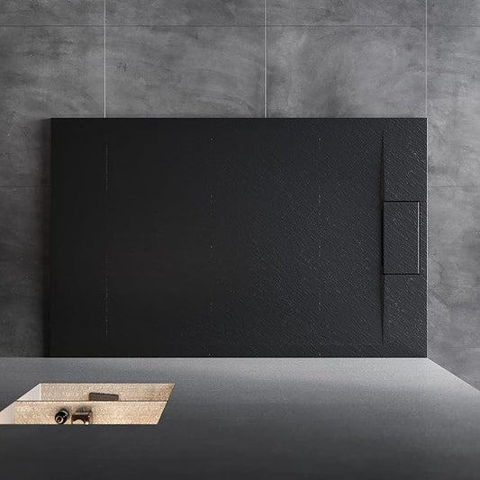 SONNI Douchebak 120x90 zwart 32 mm platte douchebak en antislip structuur inclusief sifon