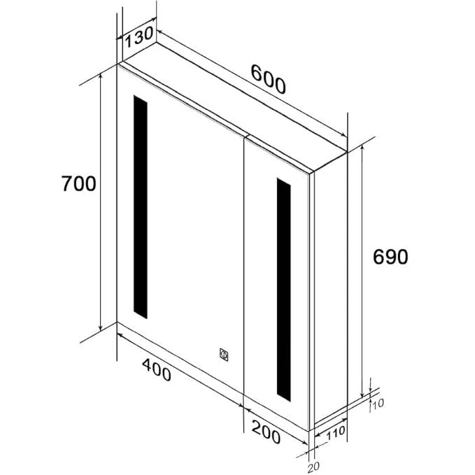 SONNI Spiegelkast 60 × 70 cm met verlichting 2 deuren schakelaar en stopcontact