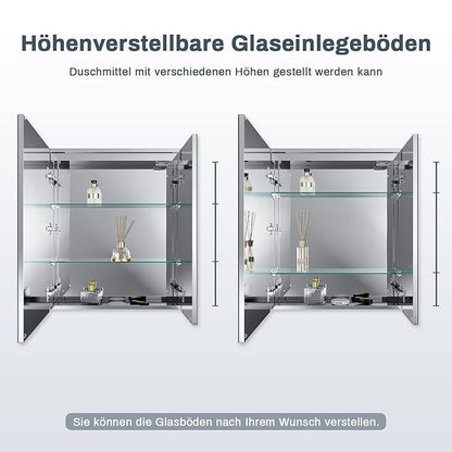 SONNI Spiegelkast 60 × 70 cm met verlichting 2 deuren schakelaar en stopcontact
