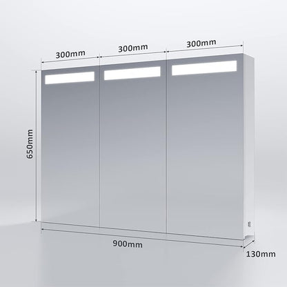 SONNI Spiegelkast met ledverlichting, 90 x 65 cm, driedeurs