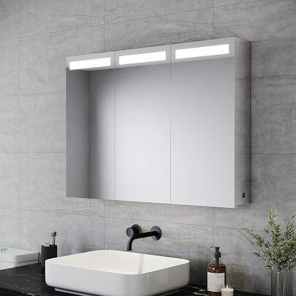 SONNI Spiegelkast met ledverlichting, 90 x 65 cm, driedeurs