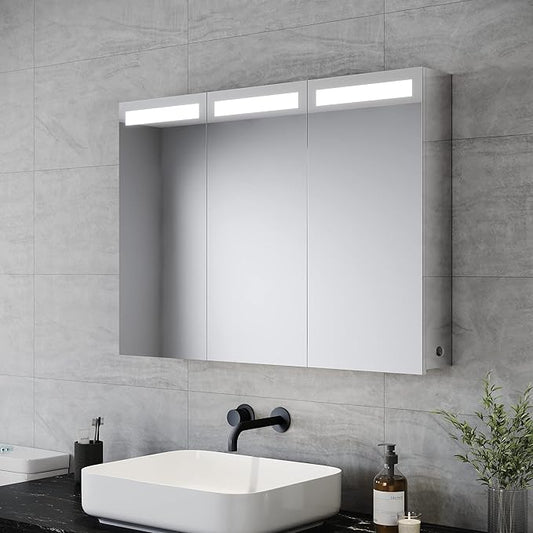 SONNI Spiegelkast met ledverlichting, 90 x 65 cm, driedeurs