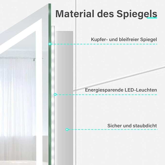 SONNI 50 x 70 cm Badkamer spiegel met verlichting en aanraakschakelaar, condensvrij
