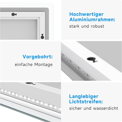 SONNI Led-badkamerspiegel, 80 x 50 cm, spiegel met verlichting en anti-condens
