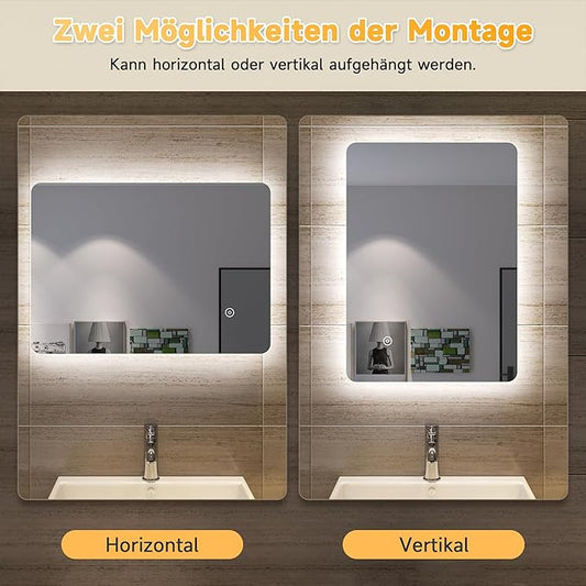 SONNI Badkamer spiegel met verlichting en aanraakschakelaar , 80 x 60 cm