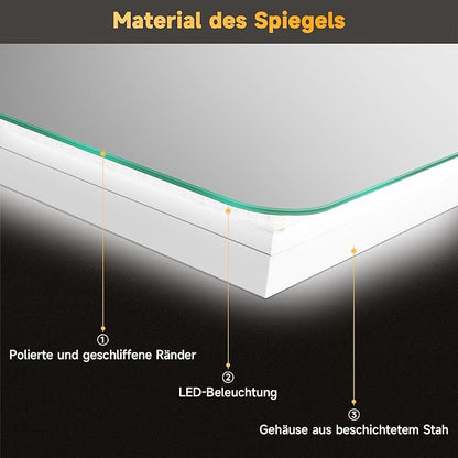 SONNI Badkamer spiegel met verlichting en aanraakschakelaar , 80 x 60 cm
