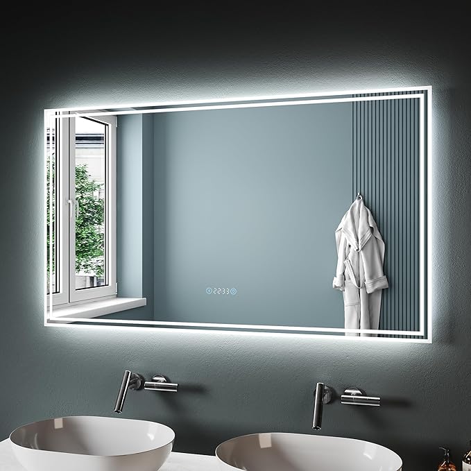SONNI Badkamerspiegel met verlichting, 120 x 70 cm led-spiegel met anti-condens en bluetooth
