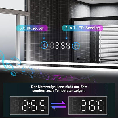 SONNI Badkamerspiegel met verlichting, 120 x 70 cm led-spiegel met anti-condens en bluetooth