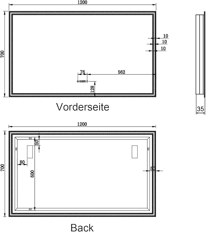 SONNI Badkamerspiegel met verlichting, 120 x 70 cm led-spiegel met anti-condens en bluetooth