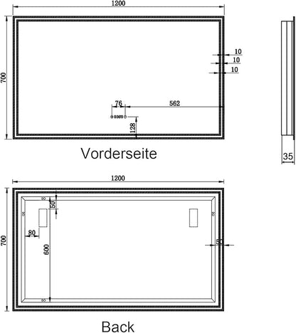 SONNI Badkamerspiegel met verlichting, 120 x 70 cm led-spiegel met anti-condens en bluetooth
