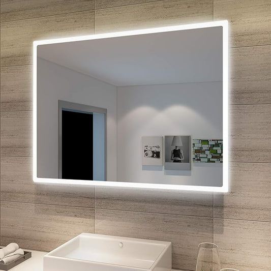 SONNI Badkamerspiegel met verlichting, 80 x 60 cm, koudwit