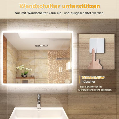SONNI Badkamerspiegel met verlichting, 80 x 60 cm, koudwit