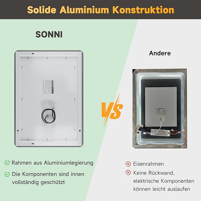 SONNI Badkamerspiegel met verlichting, 80 x 60 cm, koudwit